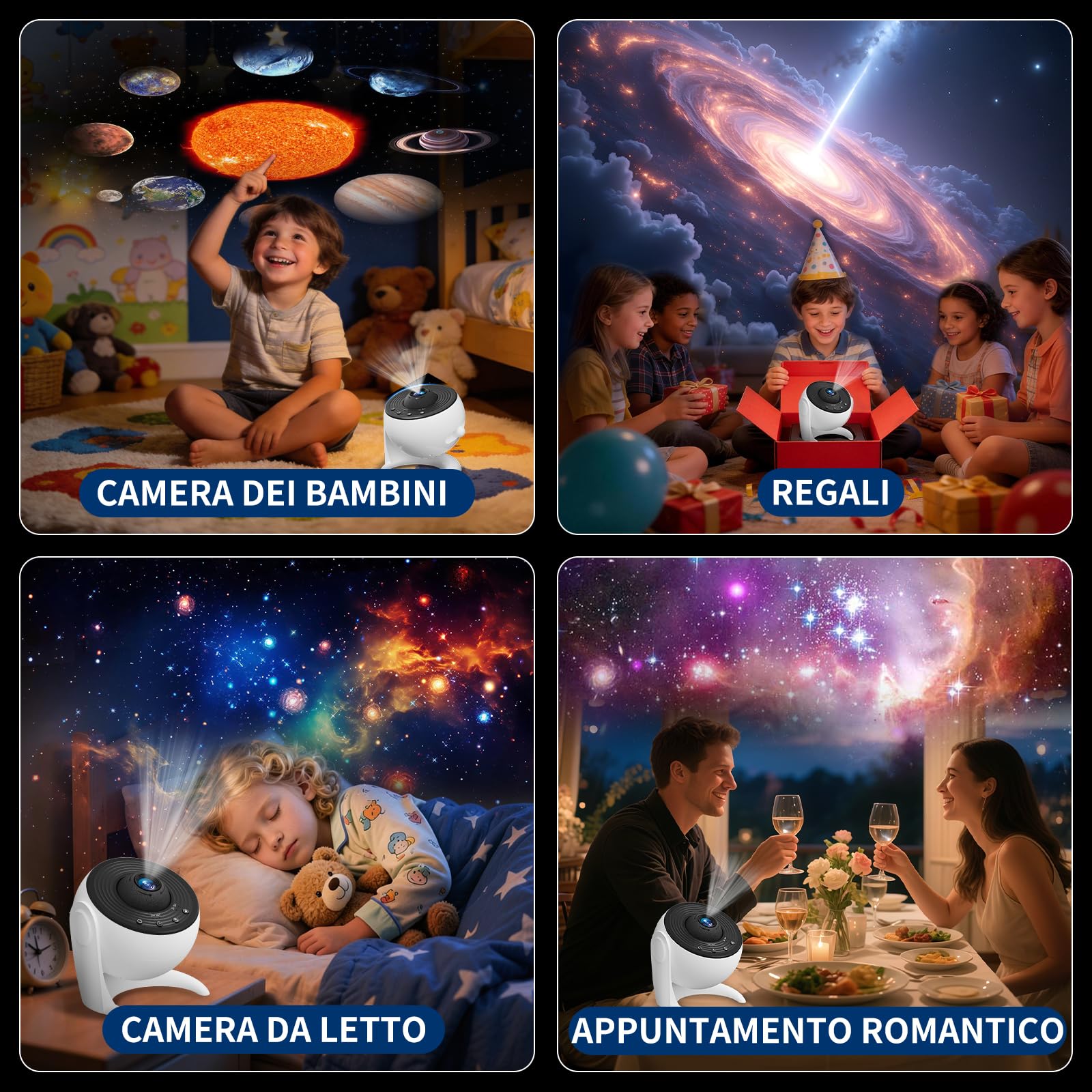 FlyEagle Proiettore Stelle Soffitto, Planetario Proiettore 13 In 1, Luce Notturna Con Timer, Stelle Luminose Cameretta, Rotazione A 360°, Proiettore Stelle Bambini Adulti, Bianco