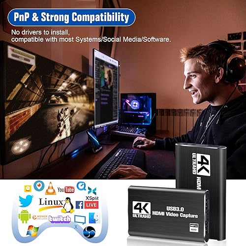 Miniatura 2 de Tarjeta de captura, tarjeta de captura de video HDMI, tarjeta de captura de interruptor, tarjeta de captura de juegos HDMI a USB para transmisión de