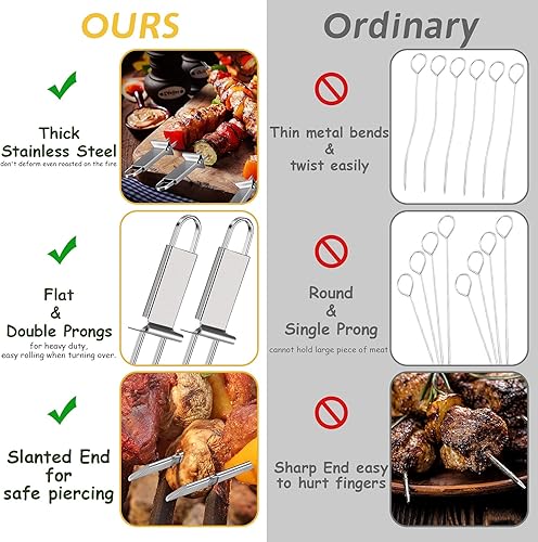 Miniatura 2 de Lallisa Brocheta Kabob para asar a la parrilla, palo de barbacoa de acero inoxidable de metal con barra de empuje, herramienta de brocheta de