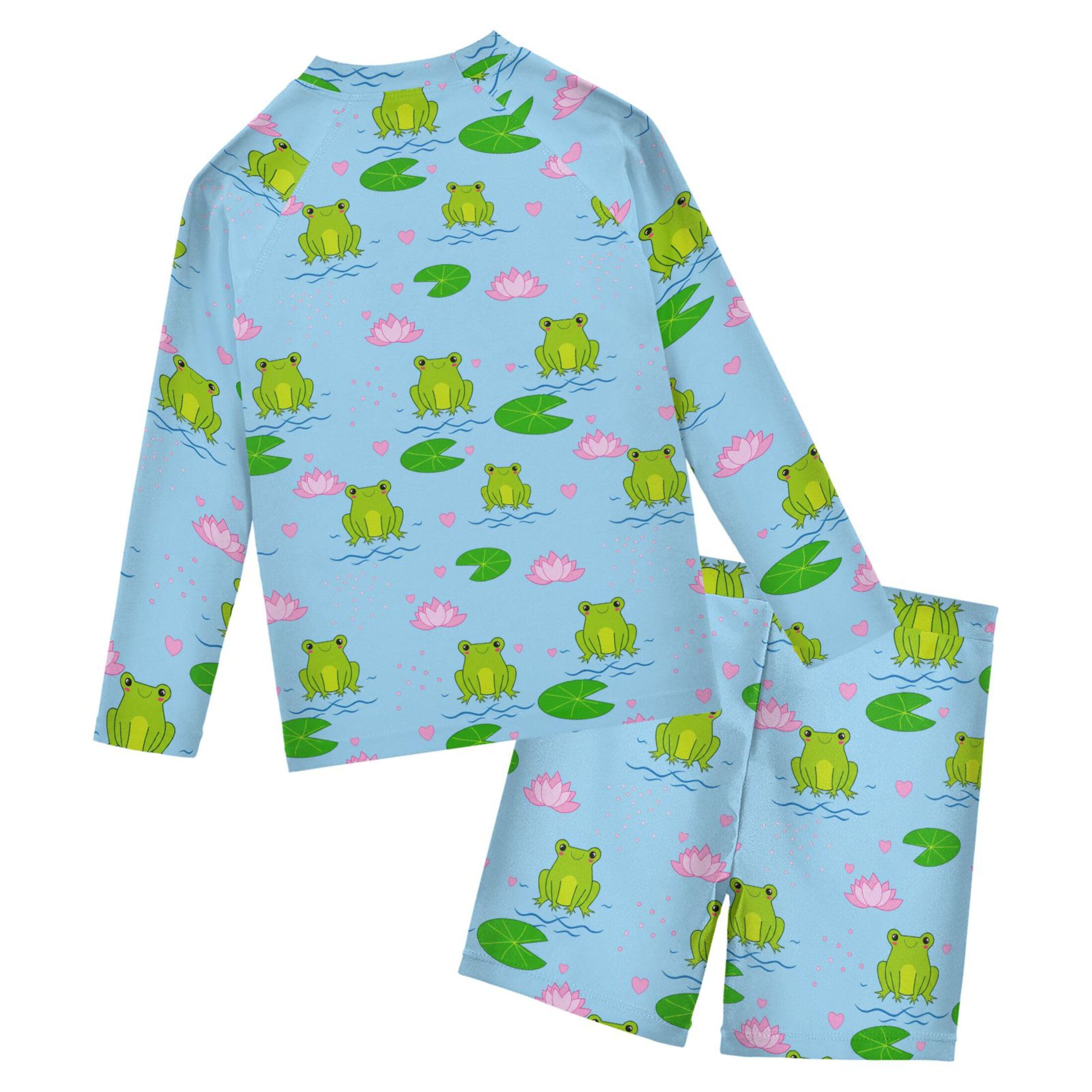 Cute Frog Toddlers and Baby Boys' Swimsuit Trunk and Rashguard Set B0404125