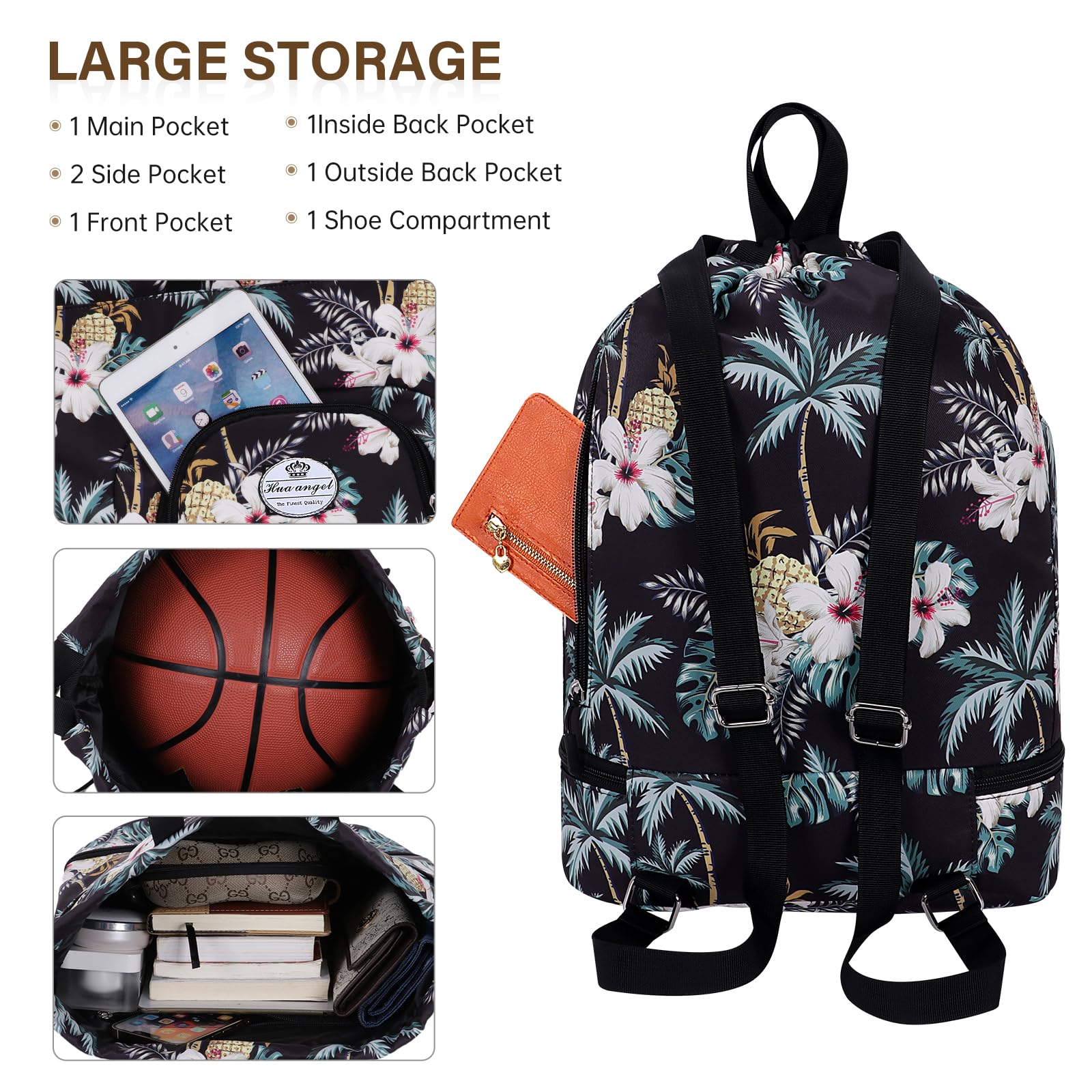HUA ANGEL Unisex Drawstring Backpack Sports Gym Bag Drawstring Bag Weekend Daypack With Shoe Compartment for Women Men Basketball Football Outdoor Fitness Yoga Swimming Beach - Image 3