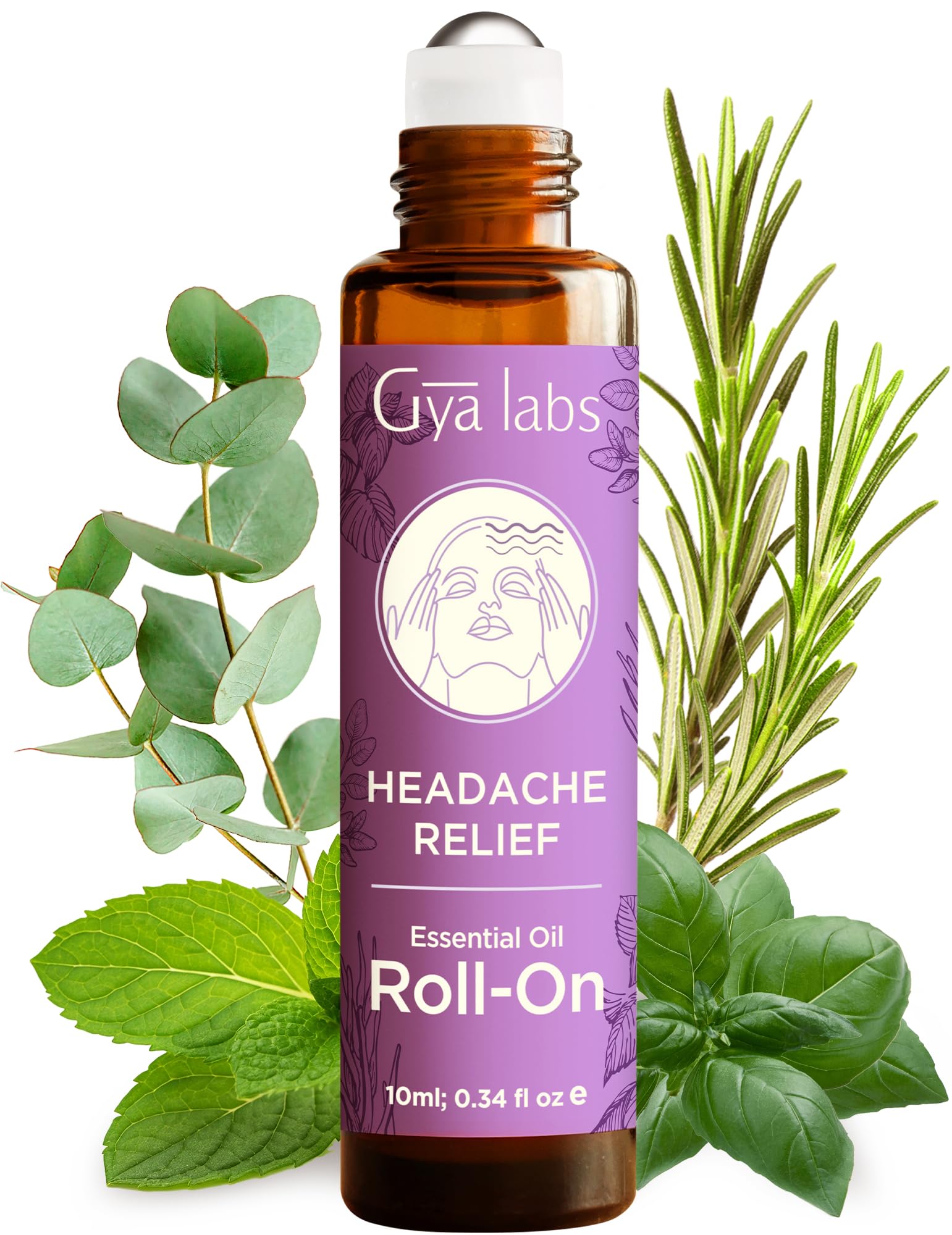 Gya Labs Headache Relief Essential Oil Roll on - 100% Pure Natural Oil Roller for Head Tension Comfort, Relaxation Gift for Women, Spearmint, Eucalyptus Blend Aromatherapy, Travel Size (10ml)