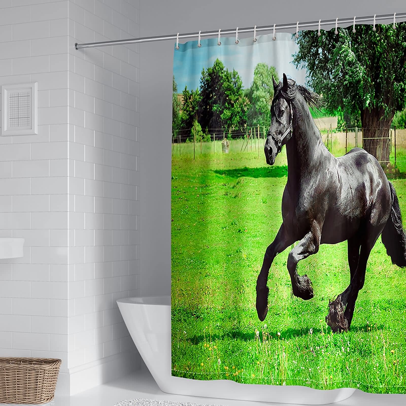 Rideau de douche en tissu haut de gamme 150x180cm avec imprimé cheval