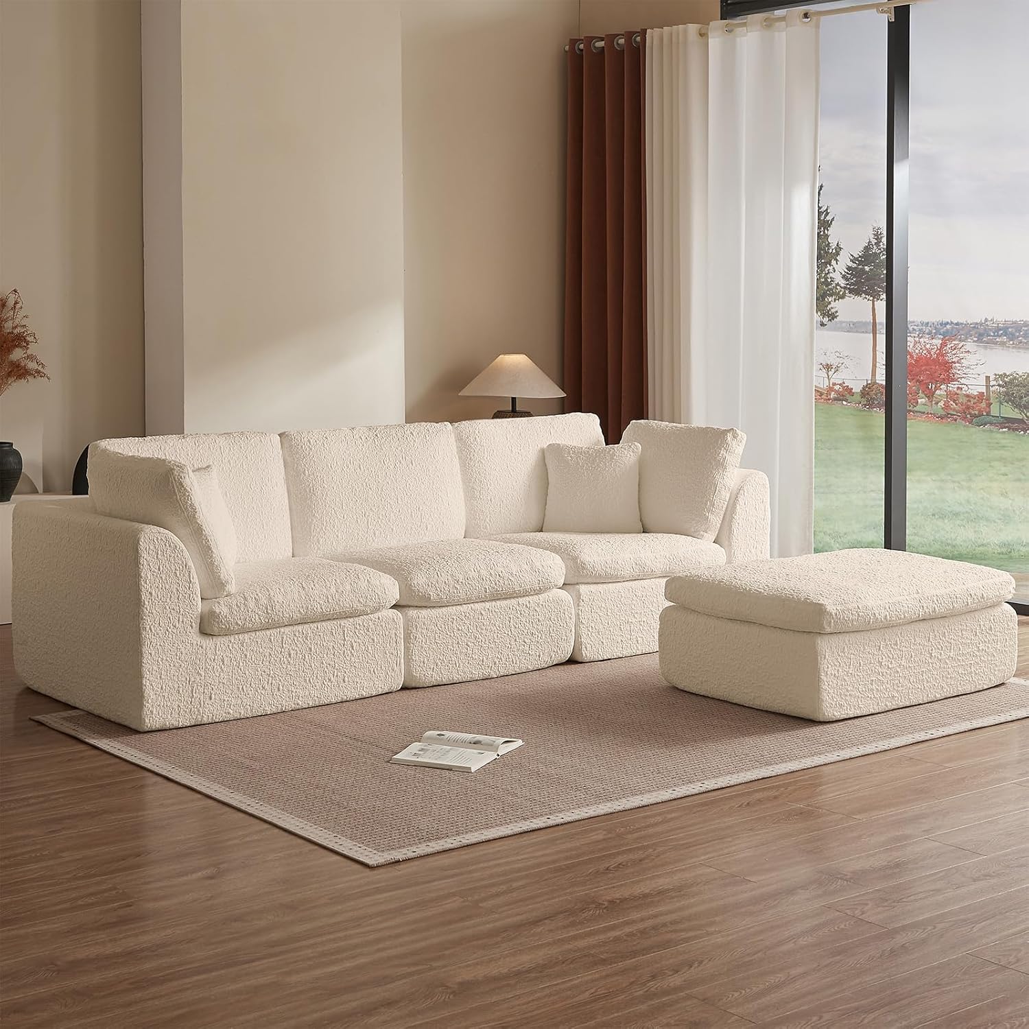 Cloud Couch – Boneless Modular Sectional Sofa with Ottoman, Oversized Sectional Couches for Living Room, Deep Seat, Soft Chenille Fabric, Modern L-Shaped Lounge,U-Shaped Sectionals