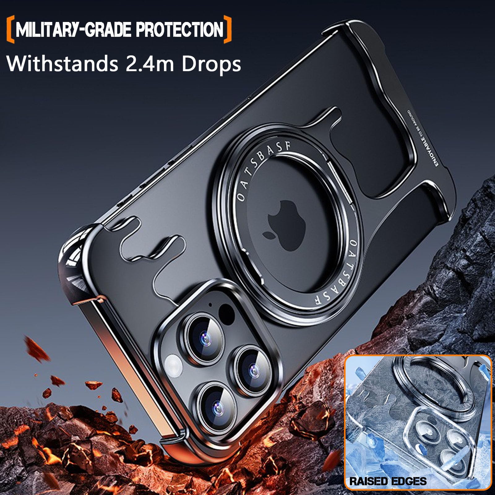 Telefoonhoes voor iPhone 14 Pro Max, metaal, onzichtbaar, staande cover voor iPhone 14 Pro Max, Magsafe magnetische hoes, camerabescherming (voor iPhone 14 Pro Max, zwart