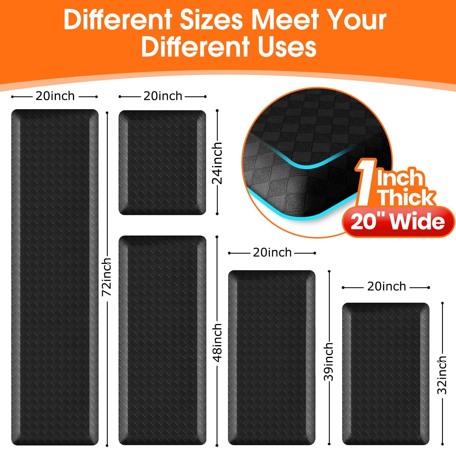 1" Thick Kitchen Mats for Floor, Water Resistant Floor Rug,Black/32" x 20" — Amazon image 9