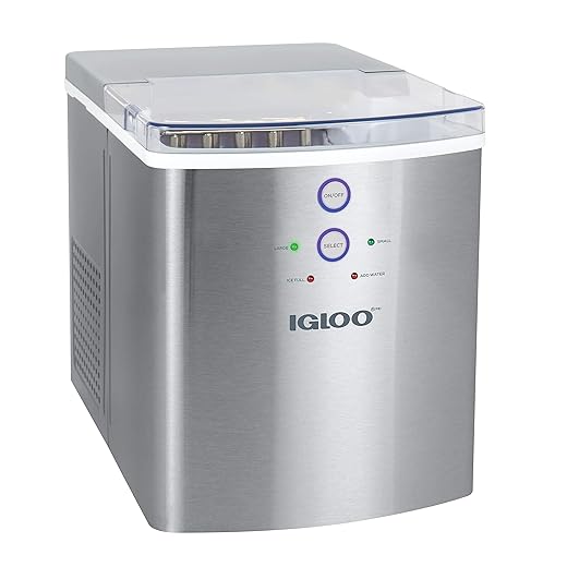 Igloo ICEB33SS Large-Capacity Stainless Steel Automatic Portable Electric Countertop Ice Maker Machine, 33 Pounds in 24 Hours, 9 Cubes Ready in 7 Minutes, with Scoop and Basket