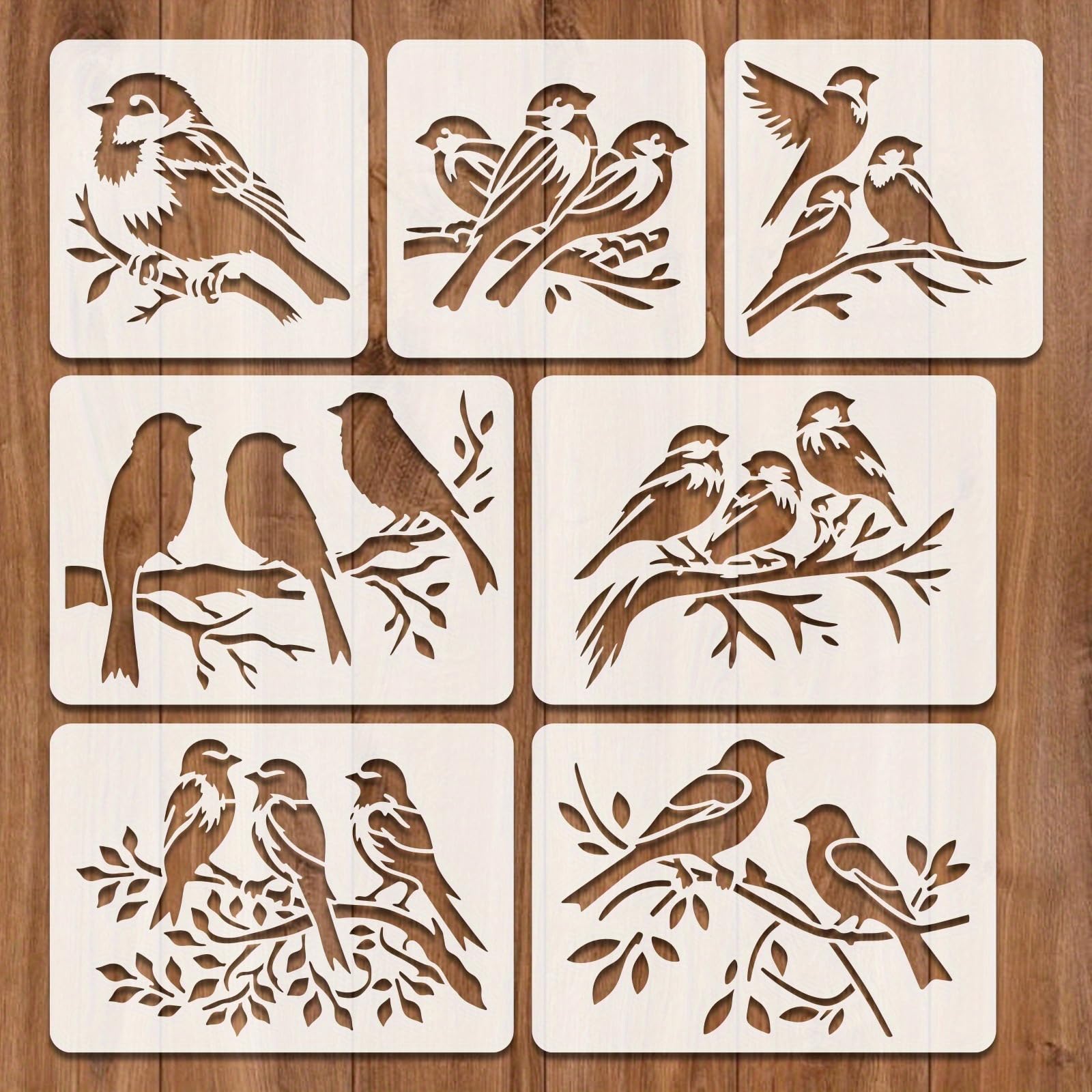 7pcs Bird Pattern Stencils for Painting, Plastic Flexible Stencils for Crafts, Reusable Drawing Template, Multifunctional Stencil Set for Walls Spray Paint Wood Paper and Creative Projects