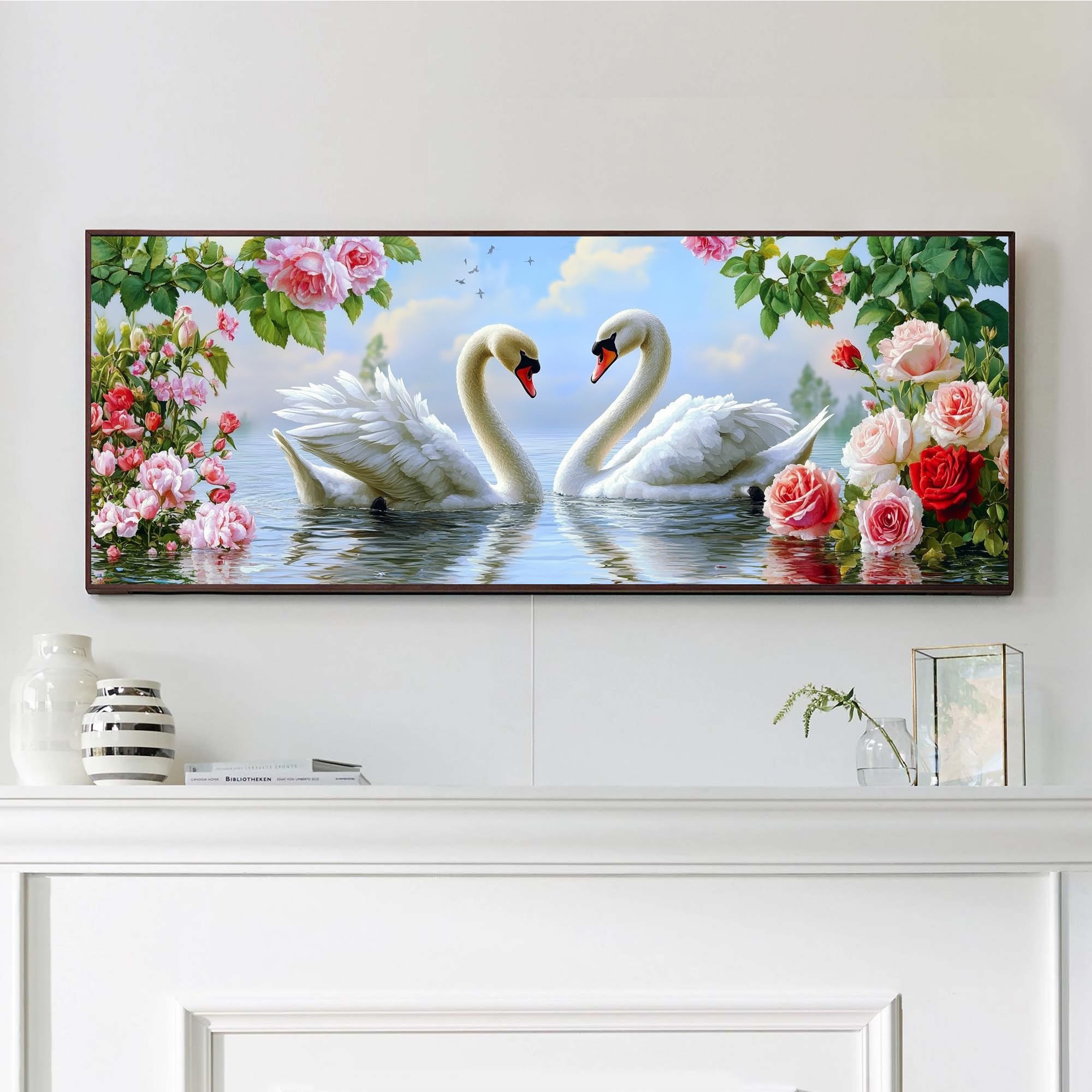 VAIIEYO 5D DIY Swan Large Diamond Painting Kit, Large Diamond Art for Adults Animal, Paint with Round Full Drill Crystal Rhinestone Diamonds Gem Art for Home Wall Decoration Gift 12X31Inch
