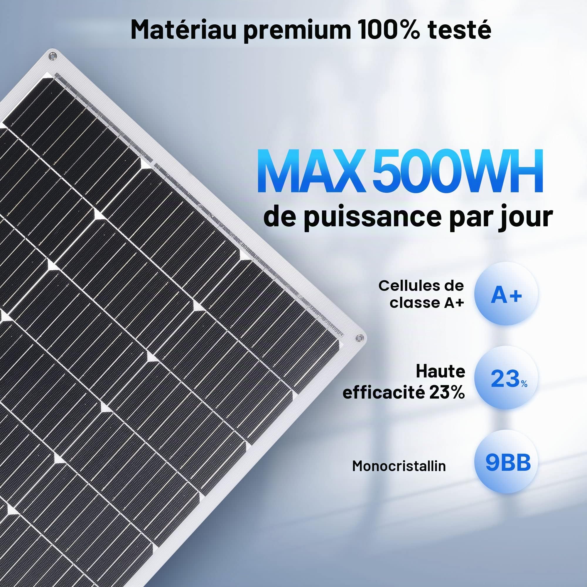 Lot de 2 panneaux solaires flexibles monocristallins 100 W 12 V pour batteries caravane, camping-car, bateau, yacht, marine