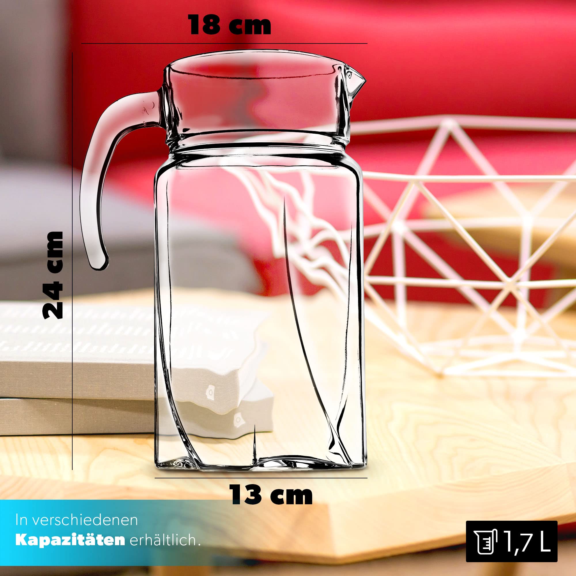 Pichet En Verre Kadax 1.7L - Élégante Carafe à Eau, Jus Et Limonade Avec Poignée Confortable - Service Raffiné Et Pratique