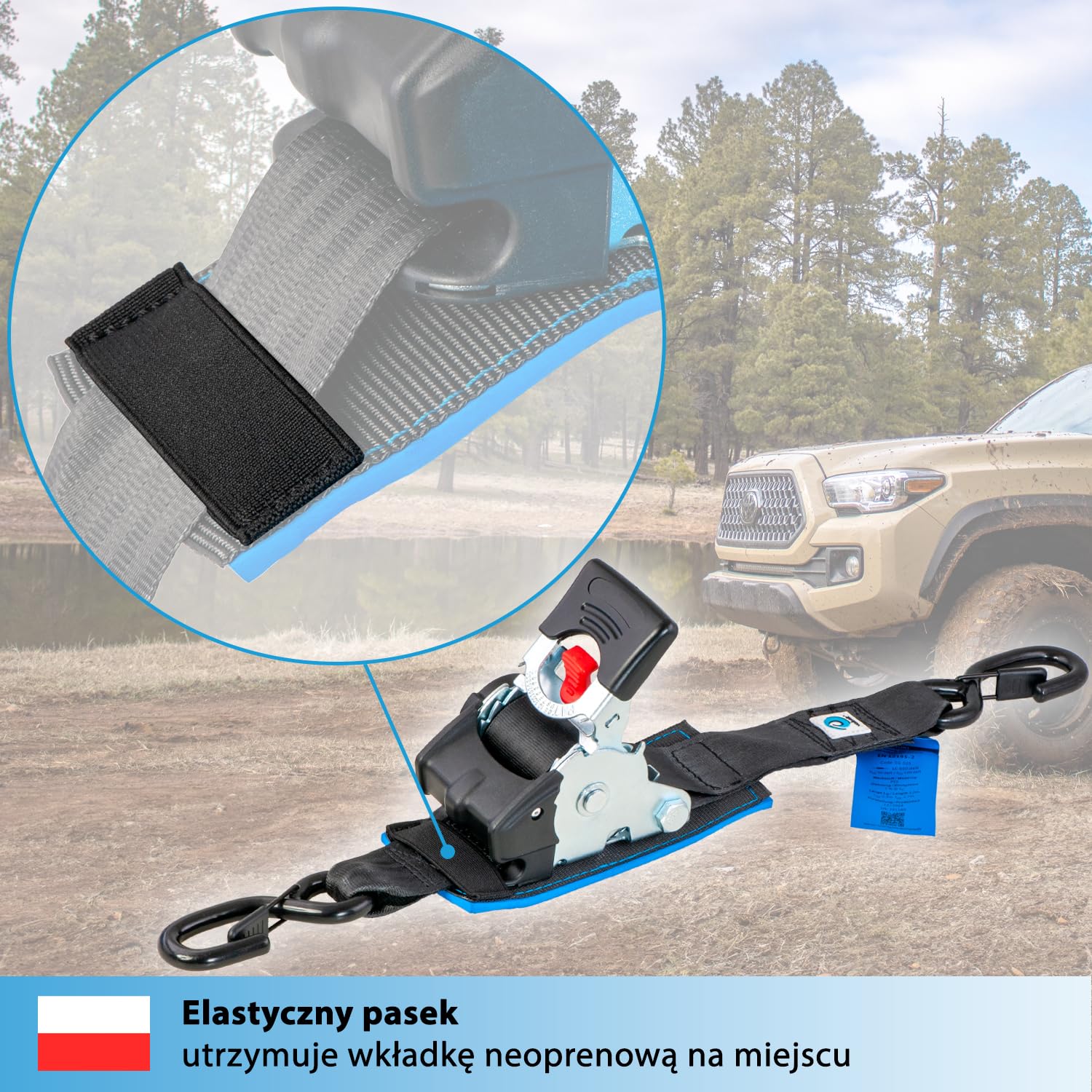 valonic TANUKI - 2x 3m XXL automatic ratchet tension strap, 50mm, 650/1300 Kg, wyściełany, EN-12195-2 - z grzechotką, czarny, pasek napinający do motocykli