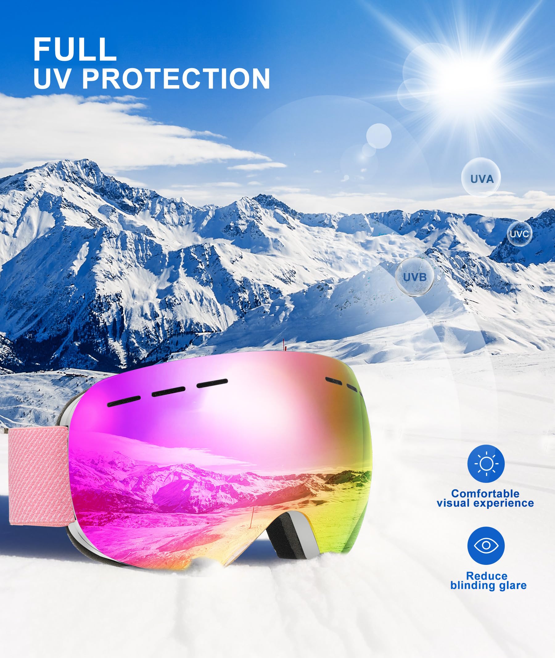 NSSIW OTG - Occhiali da sci per uomo e donna, con protezione UV e anti appannamento