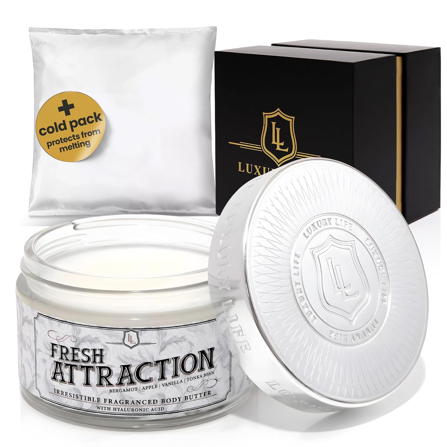 LUXURY LIFE BUTTER - Irresistibly Scented Body Butter with Hyaluronic Acid for Ultimate Moisture. Luxurious Natural Fragrance. Hydrates for a Non-Greasy Glamorous Glow, Fresh Attraction, 5 oz.