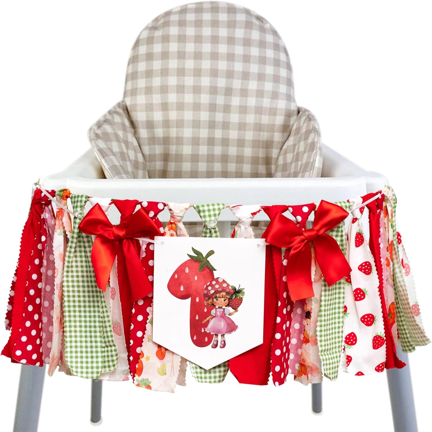 Strawberry One High Chair Banner - Strawberry 1st Birthday Party Decoration, Sweet Berry First Birthday Party Supplies, Berry Sign Anniversary Photo Background Props (red)
