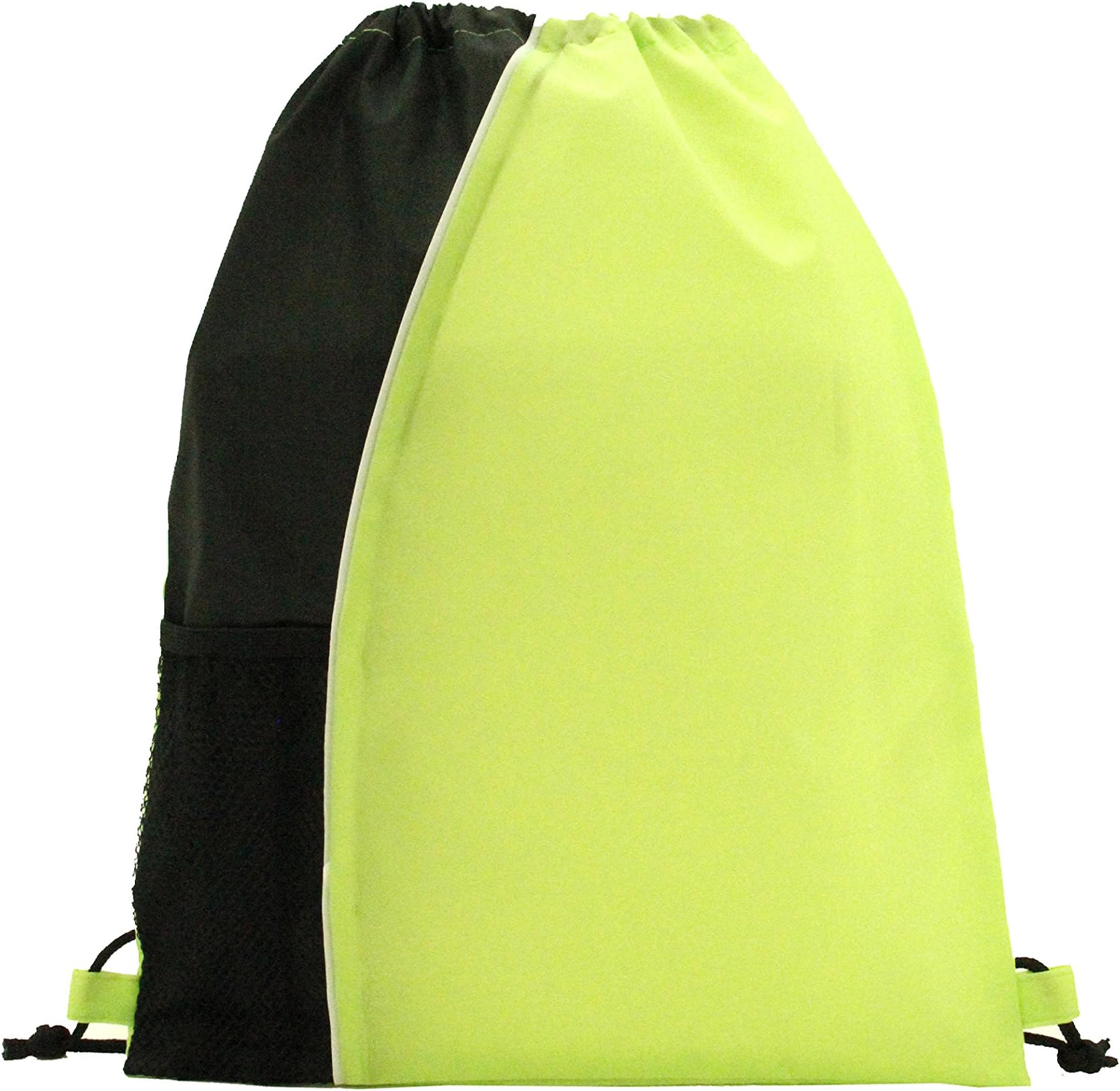 White Trim Mesh Pocket Drawstring Backpack/Sport Backpack/Multicolor Backpack (Lime Green)