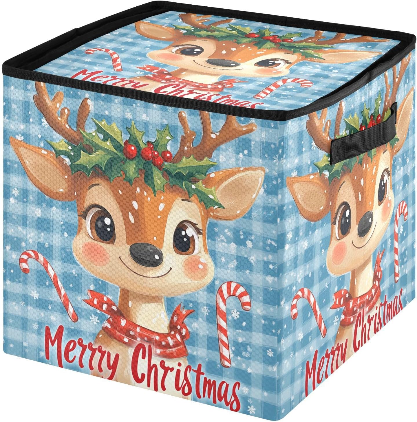 High Capacity Christmas ornament storage bag Holds Up to 64, Two Handles Foldable Holiday Storage Case with Lid,Christmas Deers Cute