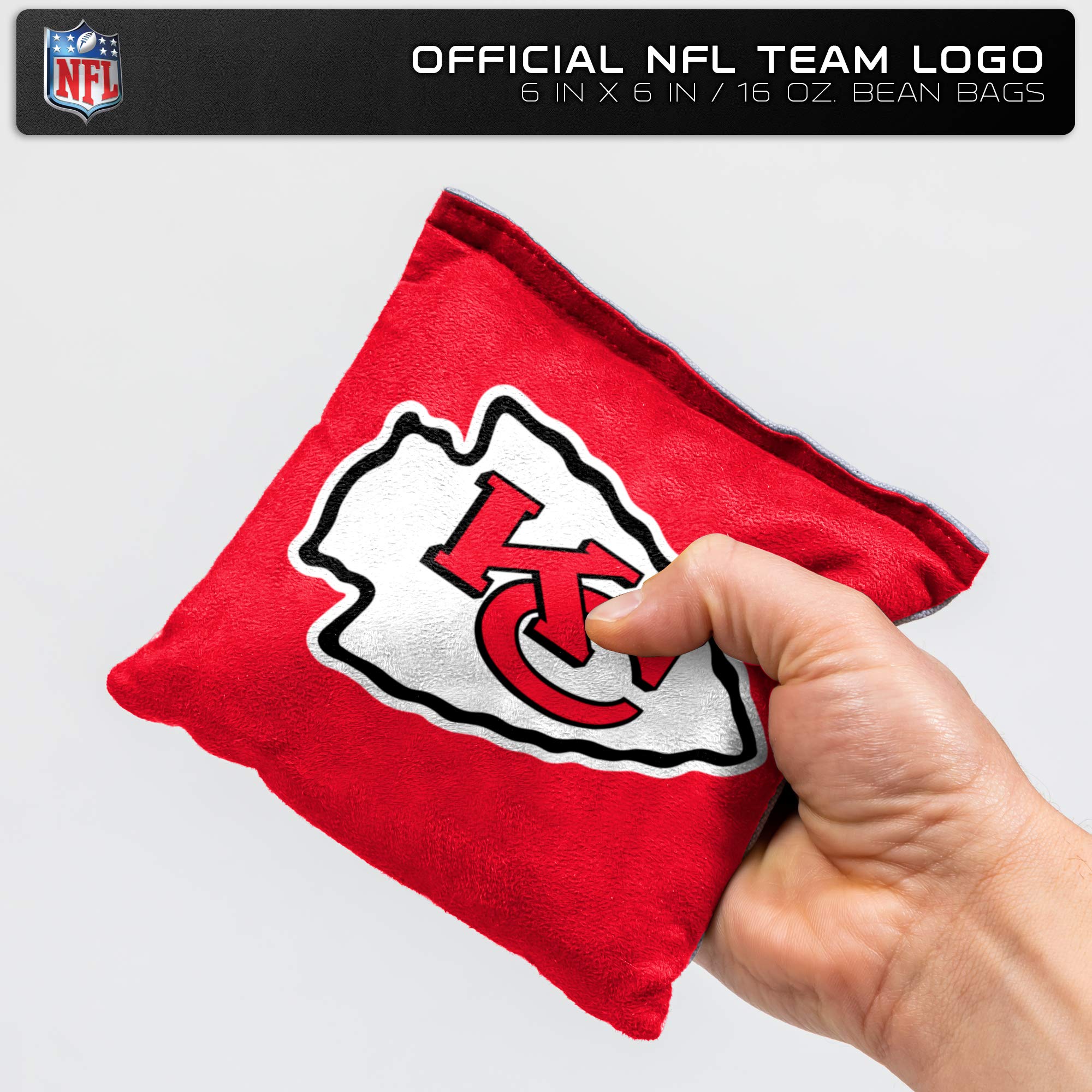 NFL Pro Football Kansas City Chiefs Dual-Sided Bean Bags by Wild Sports, 4 Pack - Premium Toss Bags for Cornhole Sets