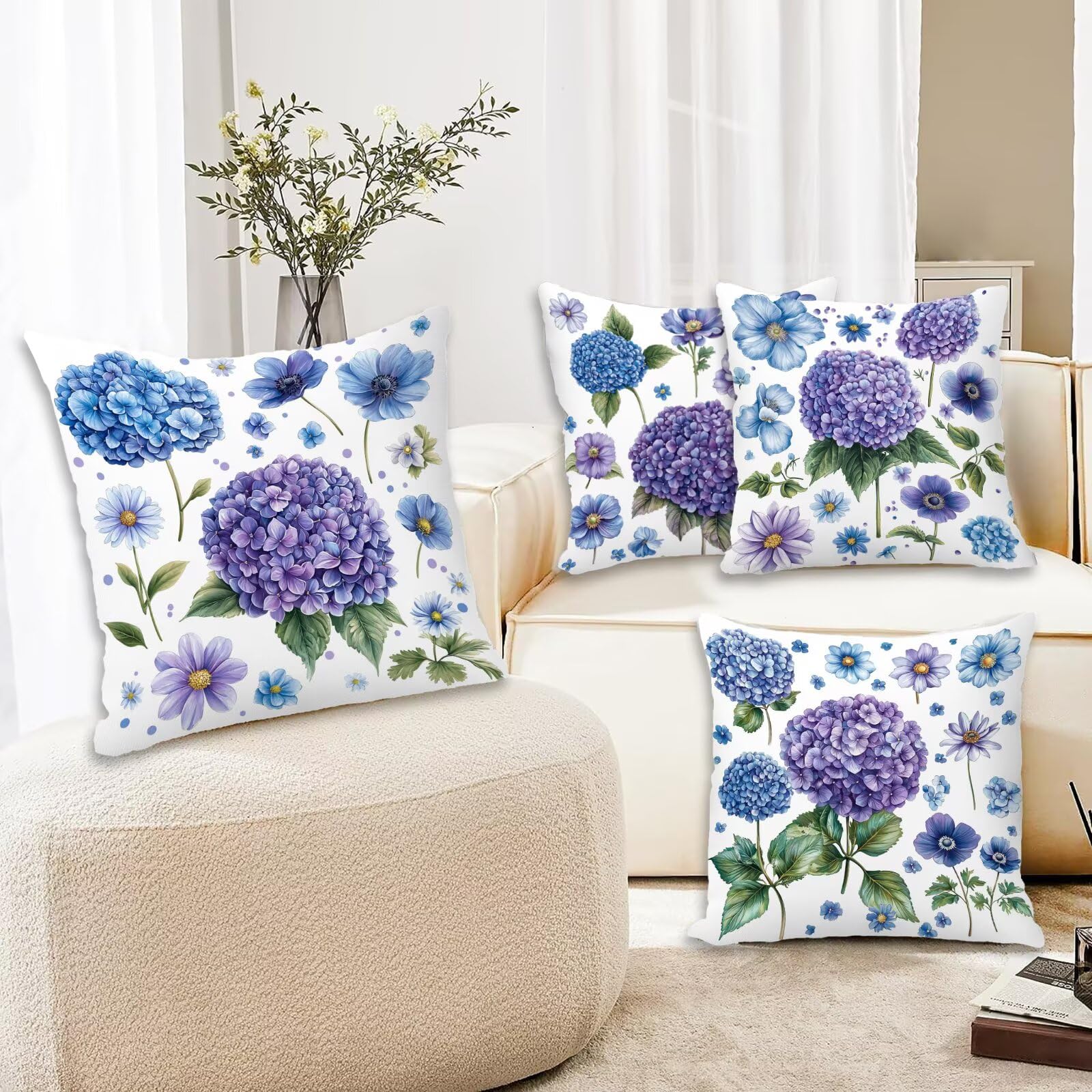 Kissenbezug 55x55 Weiß 4er Set Samt Kissenbezüge Blume Zierkissenbezug Kissenhülle Dekorative Weiche Quadratische Dekokissenbezug Sofakissenbezug Couchkissen für Deko Schlafzimmer Wohnzimmer I-40