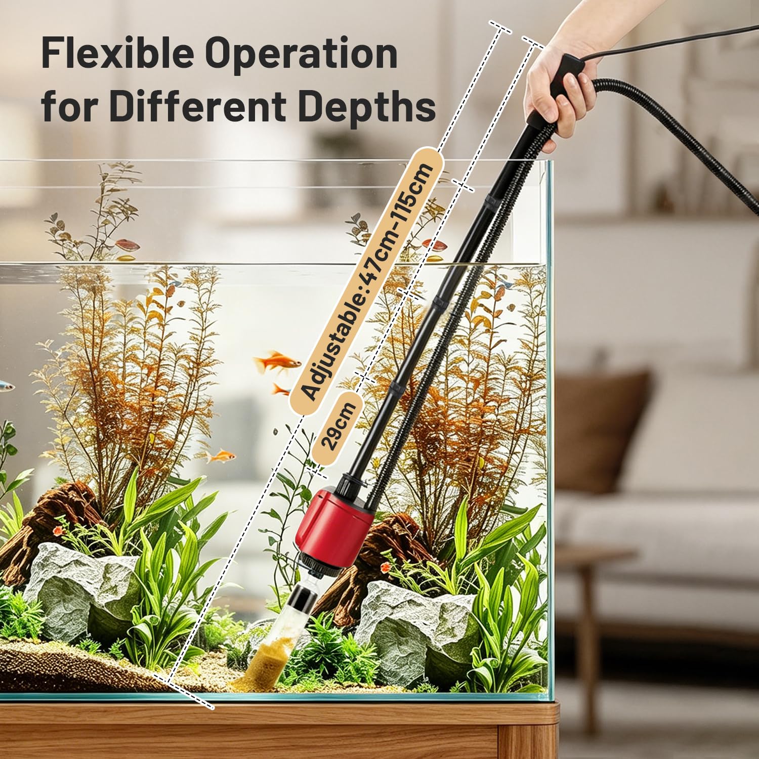 Mulmsauger Aquarium Elektrisch 30W - Multifunktionaler Aquarium Sauger Bodengrund Reinigen für Kies und Sand mit Wasserwechsel - Reinigungsset Zubehör zur Filterung Wasserzirkulation