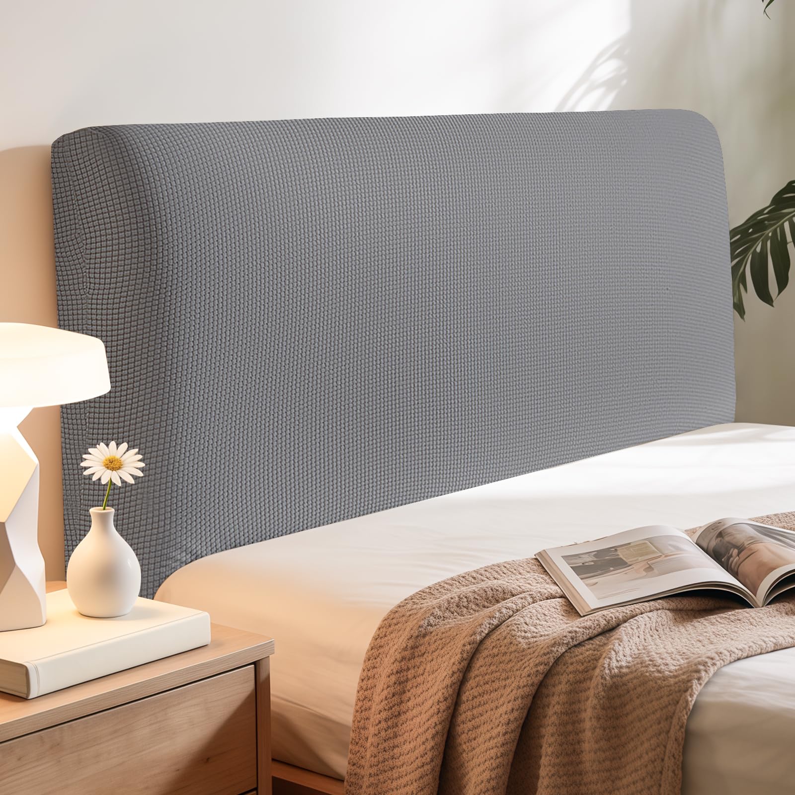 Niuoppy Bed Headboard Cover Fully Wrapped, Stretch Head Board Covers for Single Bed, Beds Headboard Protector Dustproof and Cat Scratch-proof (Light Grey, 200cm)