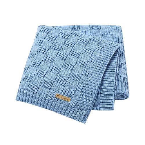 Miniatura 43 de Lawkul Mantas de ganchillo para bebé, manta de punto gofre celular para recién nacido, manta de punto trenzado para niños y niñas, tamaño 40 x 30