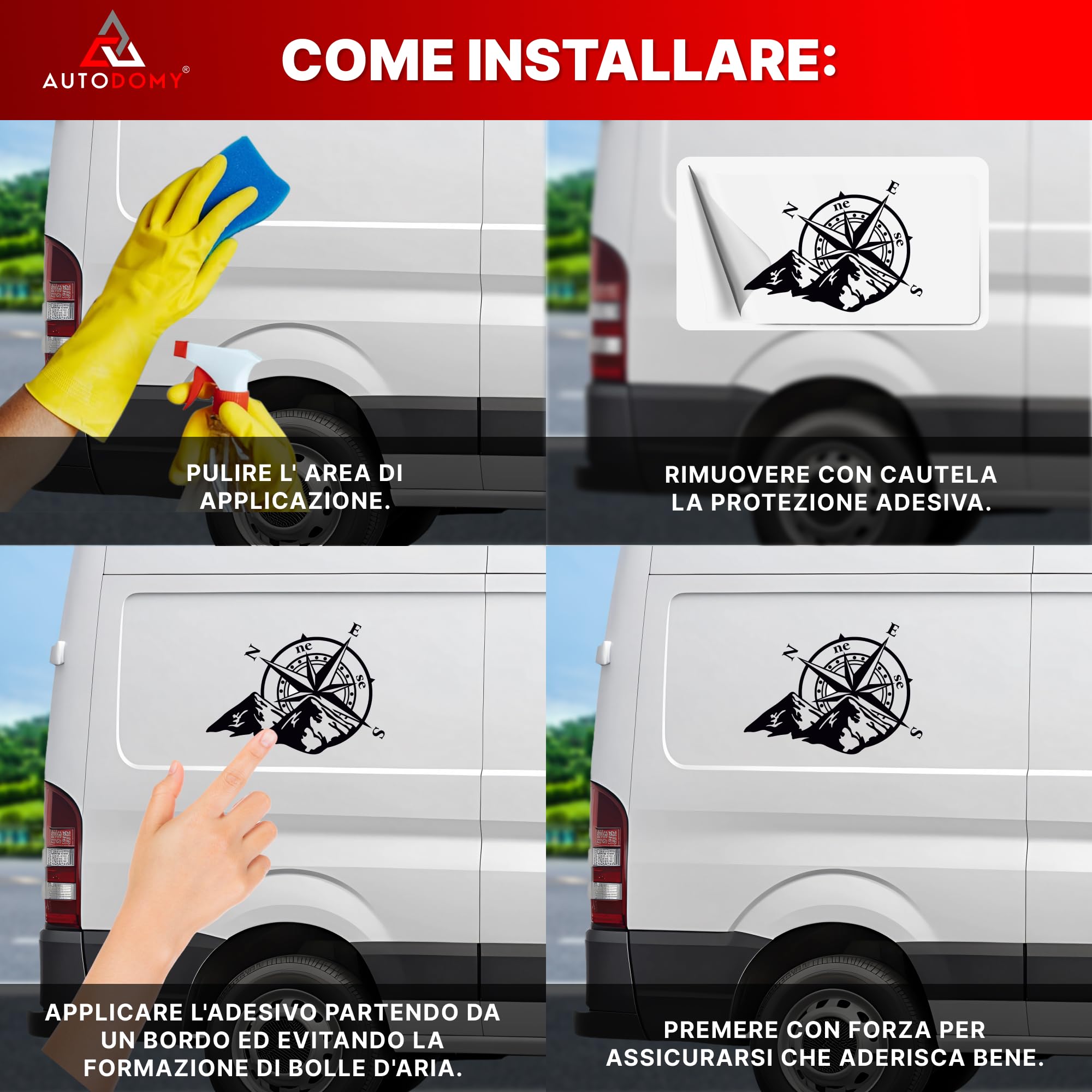 Autodomy Pack 2 Unita Bussola Rosa dei Venti Adesivo 27x20 cm | Adesivo Rosa dei Venti Auto 4x4 Resistente Pioggia e UV | Adesivi per Auto Esterni, Camper, Valigia Moto Facile Installazione | Nero