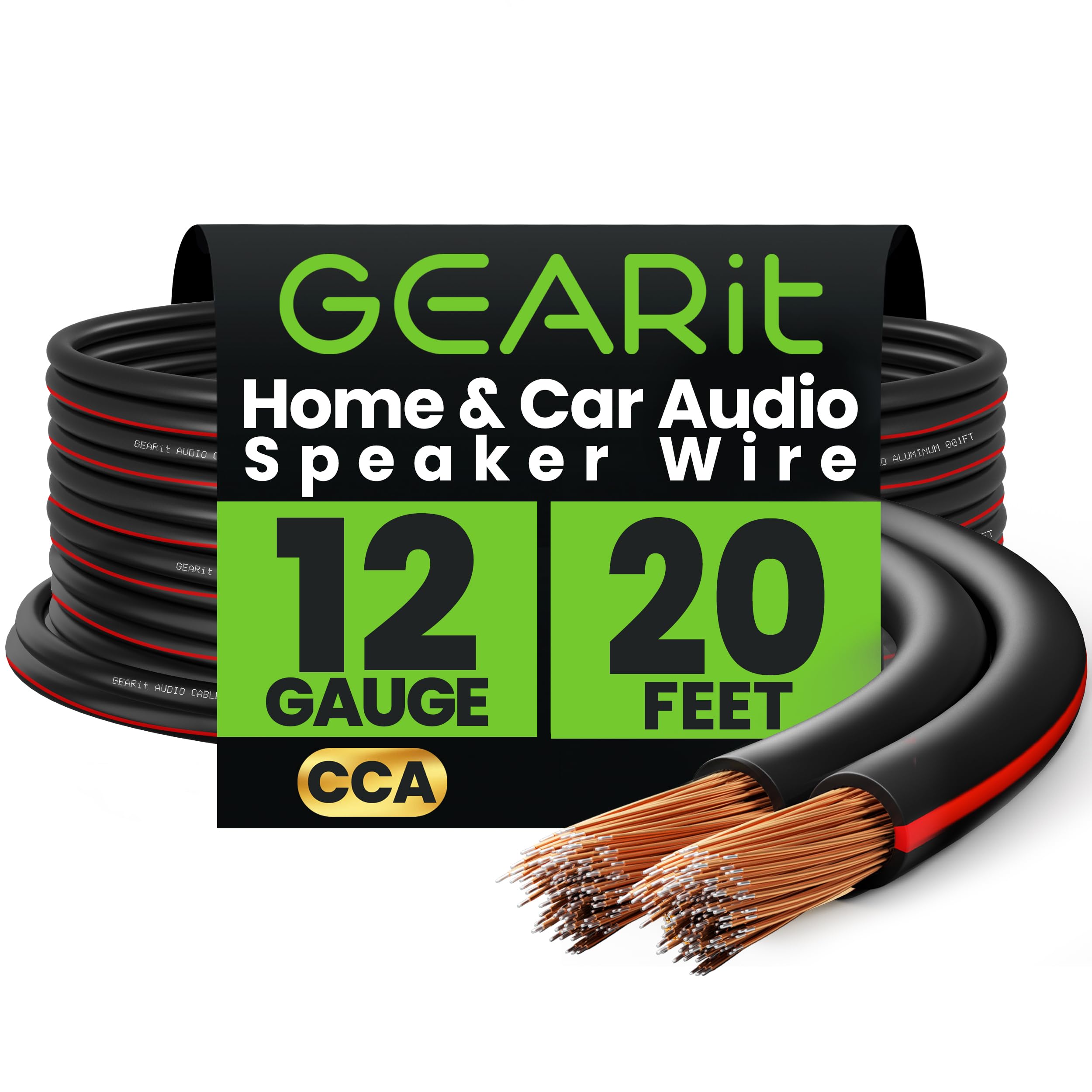 GEARit 12 Gauge Speaker Wire, Speaker Cable 20ft for Car Audio, Home Theater, CCA(Black)