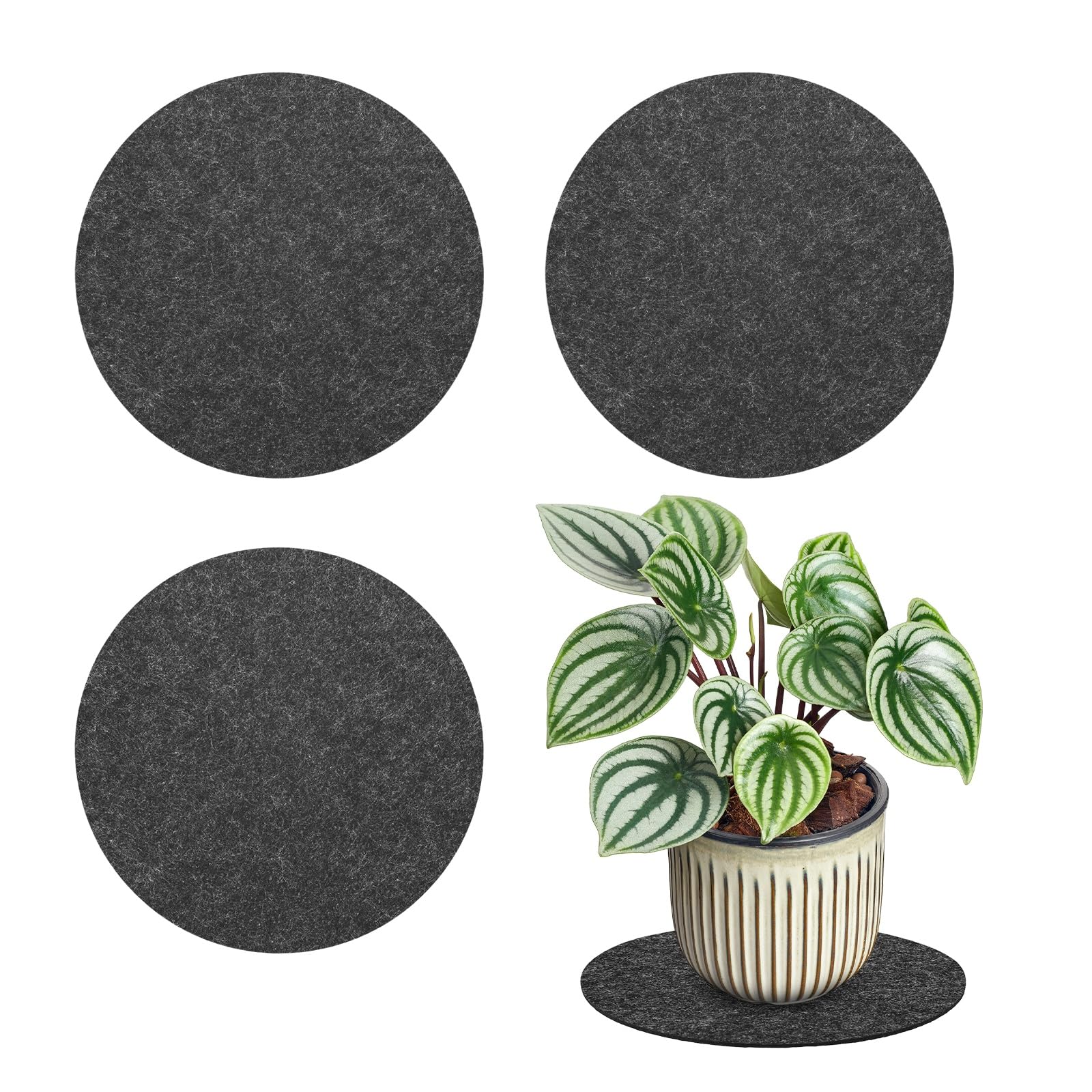 M METERXITY 3-Pack Plant Coasters Mat Reversible, 6 Inch Felt Round Absorbent Fabric Plant Pot Saucers for Gardening/Indoor/Outdoor Pots, Waterproof Coaster Mats [Gray]