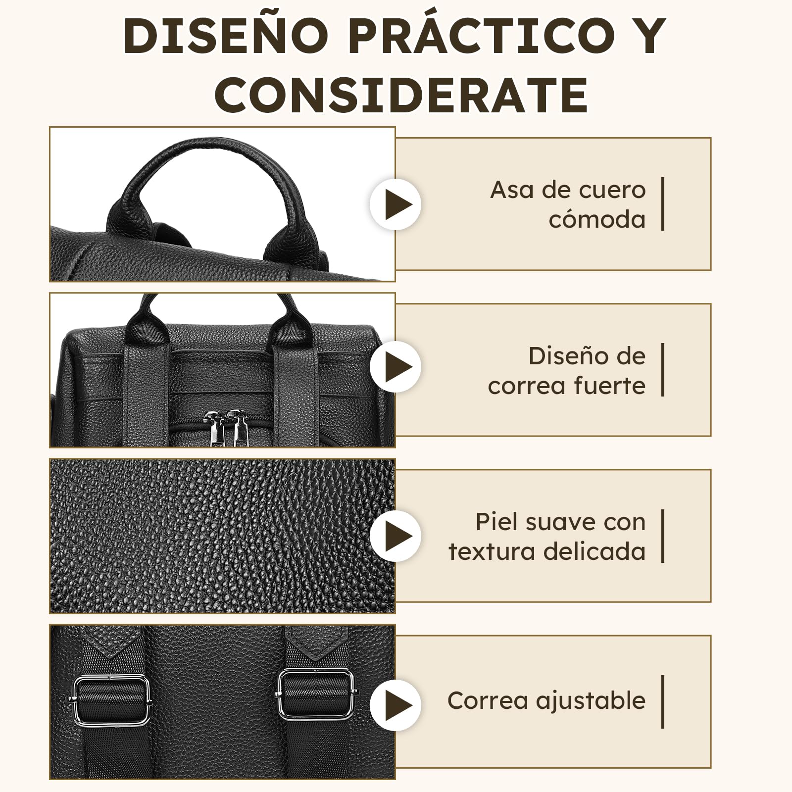 Eshow Mochila Mujer Antirrobo de Cuero Genuino para Trabajo Viaje Oficina