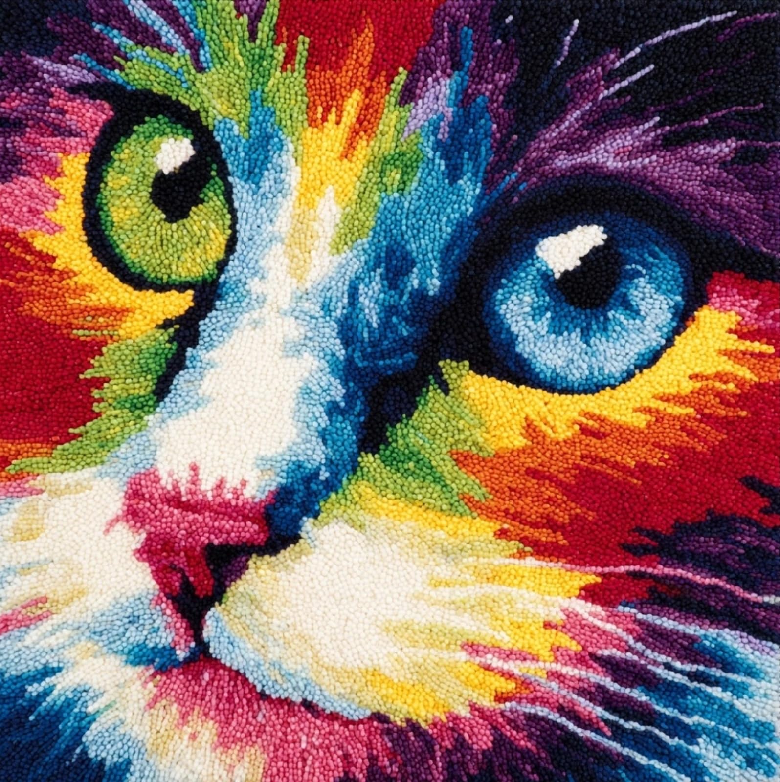 WallustrioaW Latch Hook Cushion Kits 43x43cm,Colorful cat face