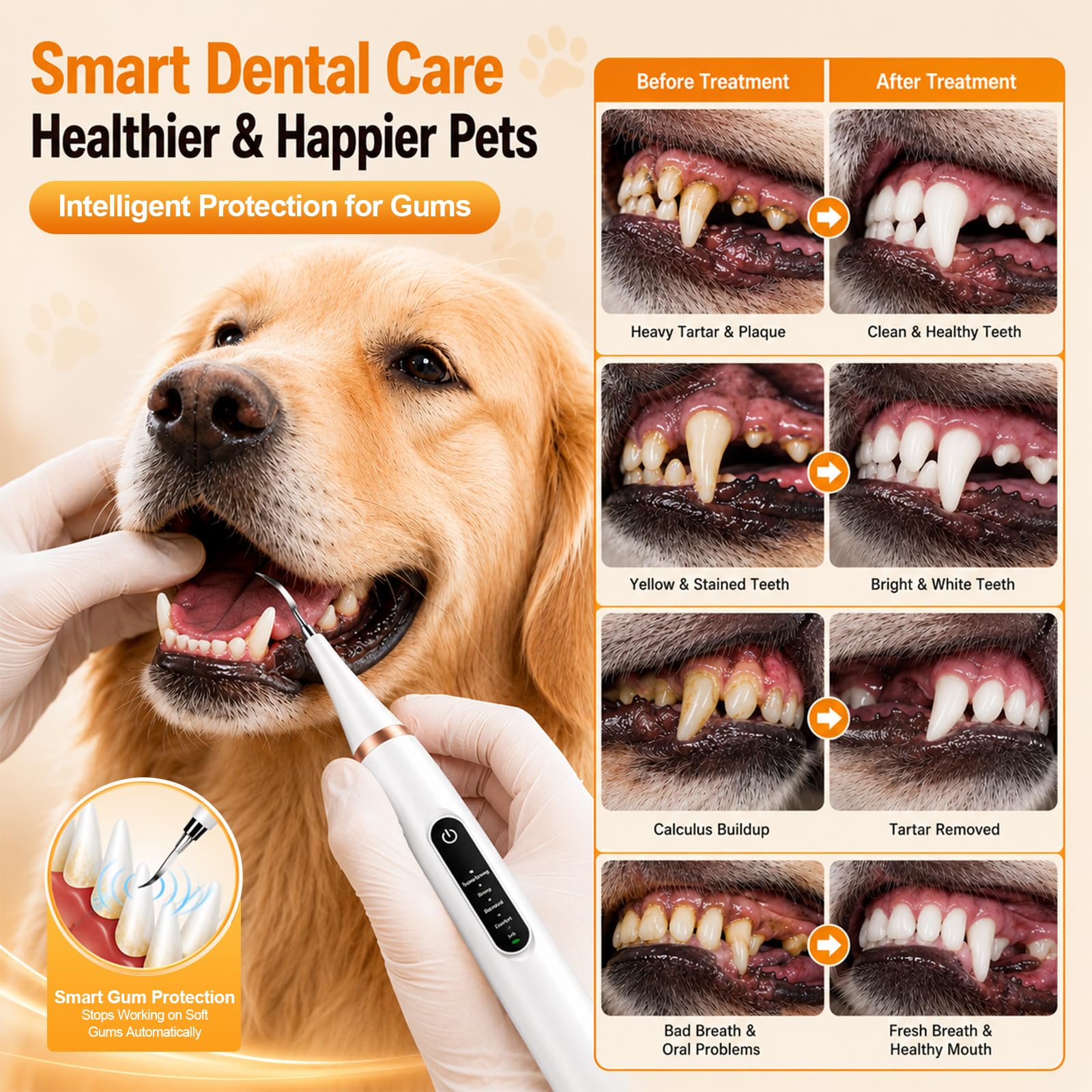 Kit de Nettoyage Tartre Dentaire pour Chien et Chat,Detartreur Dentaire pour Chien et Chat,élimine le tartre et prévient la mauvaise haleine et la gingivite,5 Modes de Nettoyage