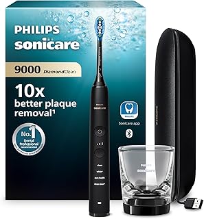 Philips Sonicare DiamondClean 9000 elektrische Zahnbürste, Schallzahnbürste mit App, Drucksensor, 4 Putzmodi, 3 Intensitätsstufen, Ladeglas und USB-Reiseetui, Schwarz, Modell HX9911/09