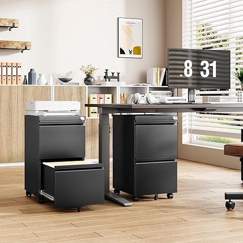 Miniatura 115 de Archivador móvil de 3 cajones con cerradura, archivador debajo del escritorio para oficina en casa, archivadores de metal sobre ruedas para archivo