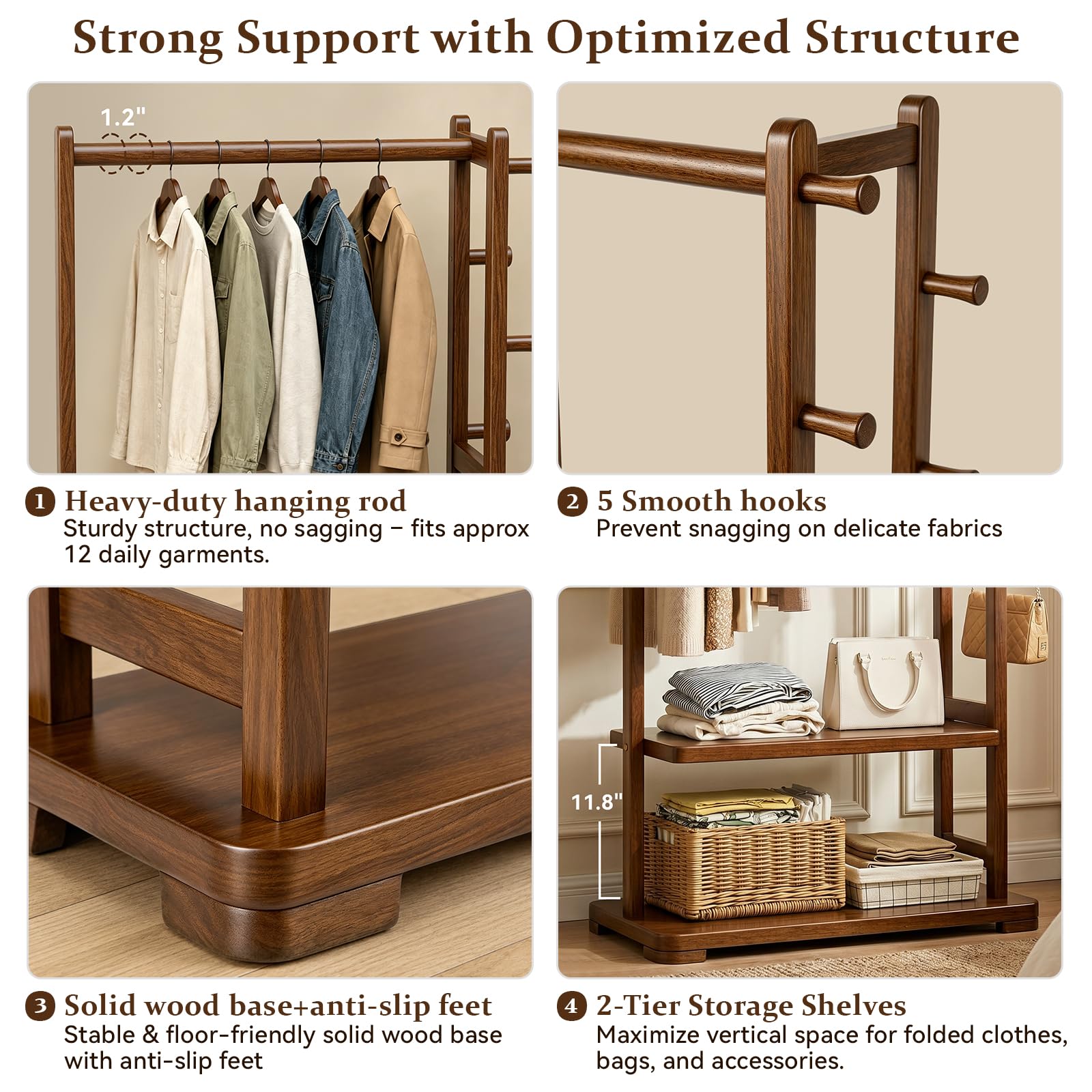 Amazon.com: Taitiy Coat Rack Solid Wood Hall Tree Storage 2