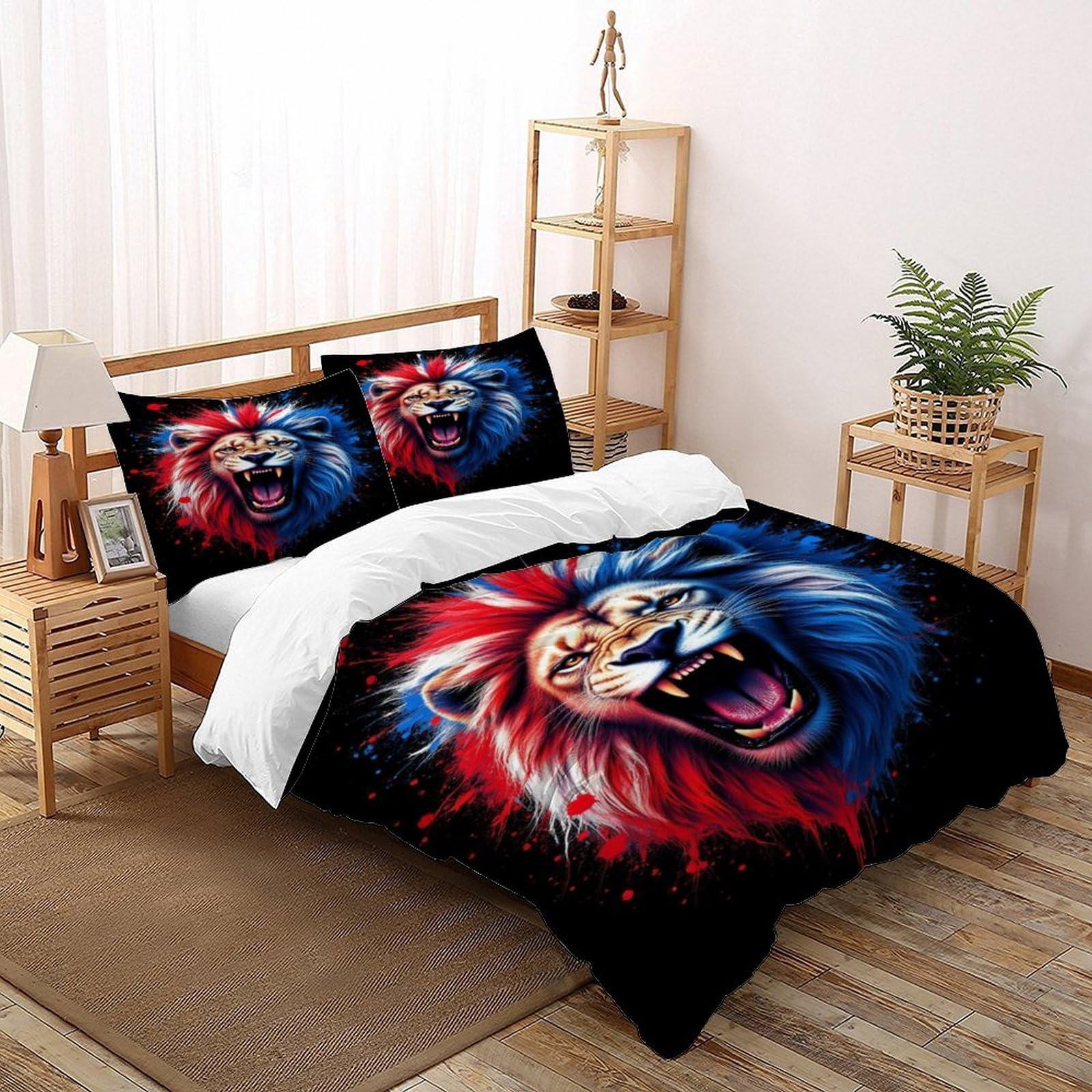 Housse de couette imprimée lion 200x200 parure de lit faune sauvage