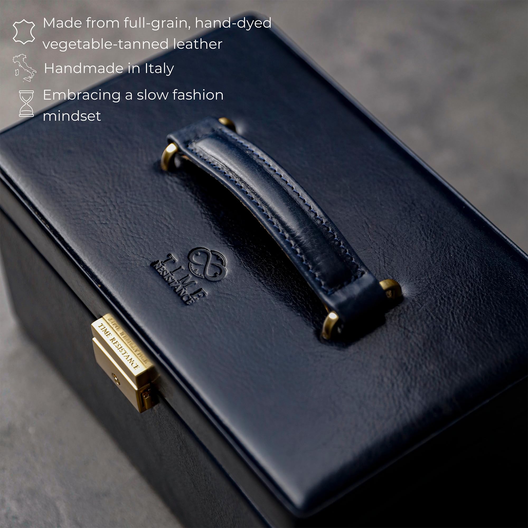 Time Resistance Jewelry Box - Full Grain Leather Jewellery Organizer - Accessories Storage - Key Lock Box for Women (Blue)