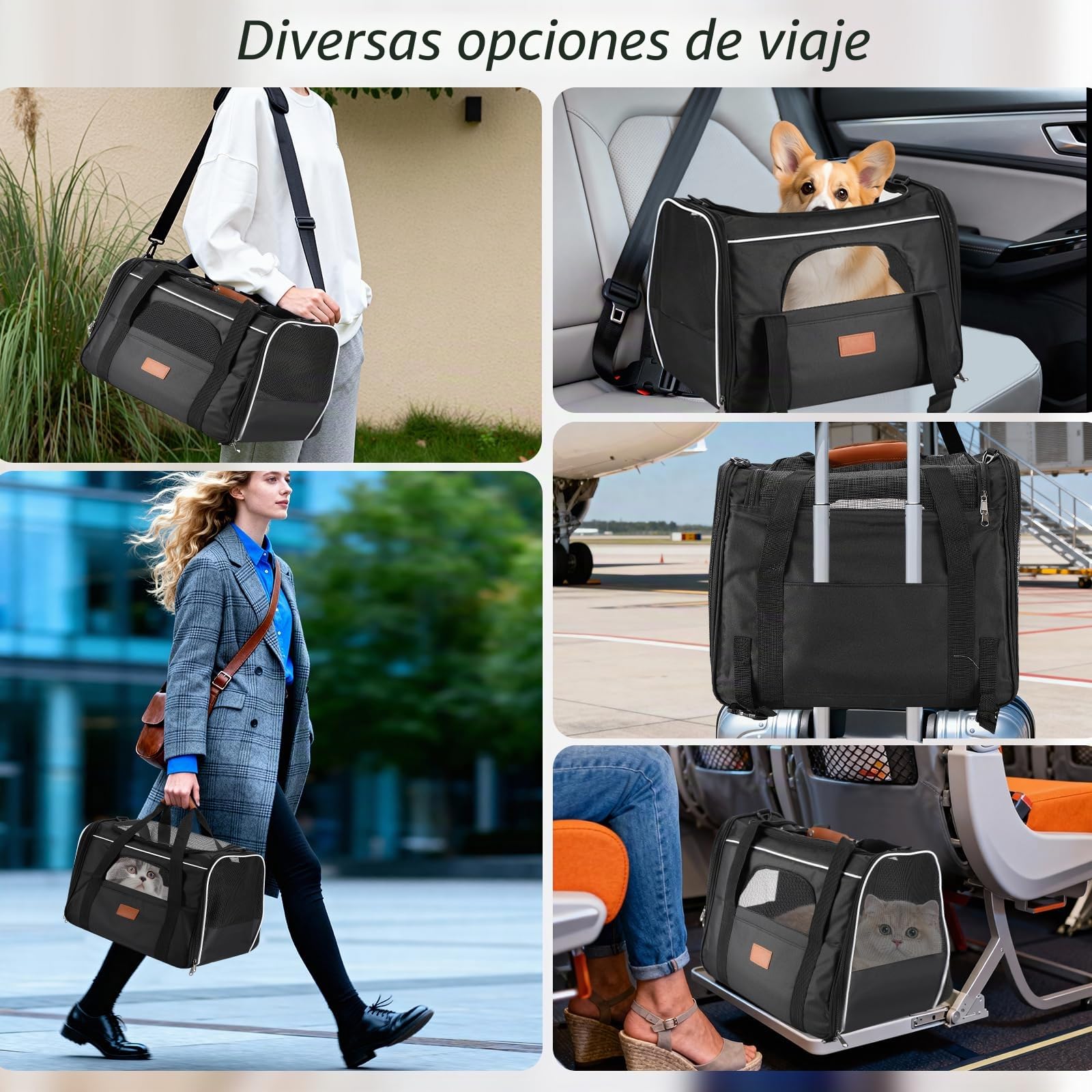 Transportín para Gatos,Bolsa Transporte Transpirable para Mascota,46.5x32x36cm Correa de Hombro Ajustable y Colchón Suave,transportador de Mascotas con Cremalleras de Seguridad