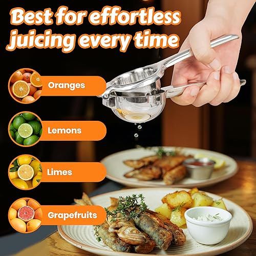 Miniatura 3 de Exprimidor de limón de acero inoxidable  Exprimidor de mano resistente con tazón grande  Prensa manual de cítricos premium  Exprimidor y exprimidor