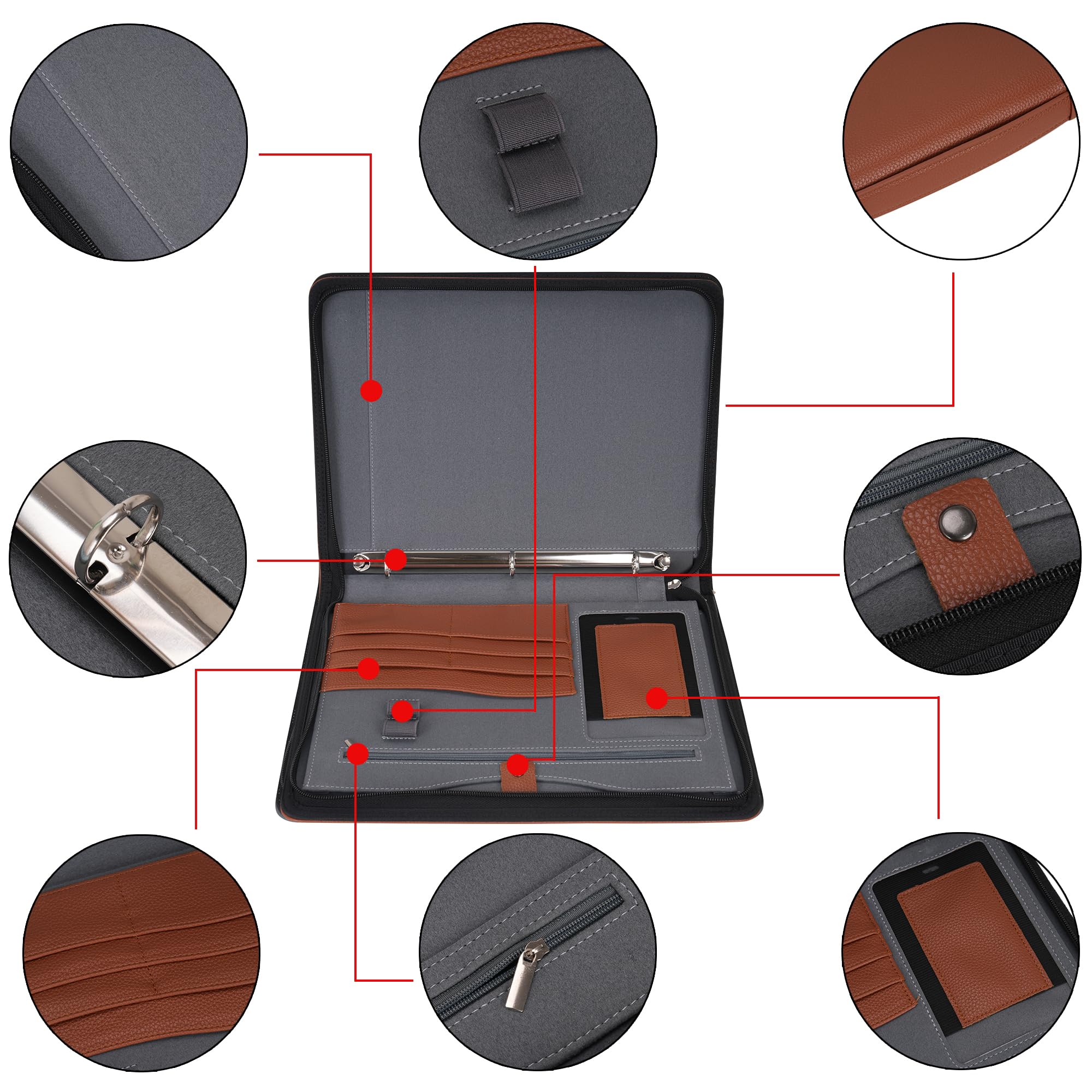 Wonderpool Travel Zippered Portfolio 3 Ring Binder A4 Padfolio Document Case with Removable Clipboard Legal Pad Holder - Image 4