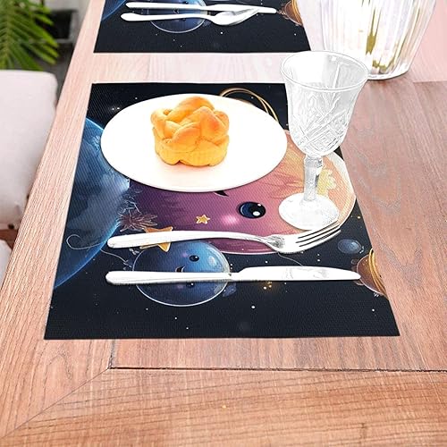 Miniatura 3 de 6 PCS PVC Placemats Set Place Mats Cute Planet Non-Slip Weave Place Mats 12" x 18" Farmhouse Table Mat Set for Family Dinners Wedding Parties
