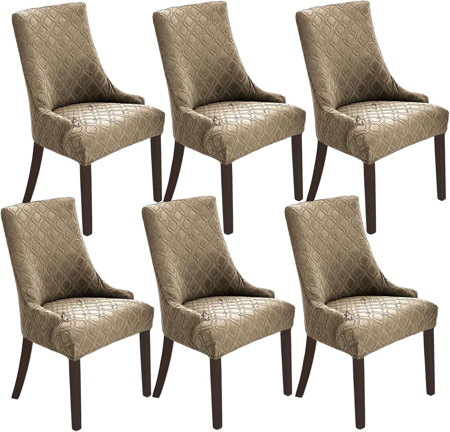 HACLEN Wingback Side Chair Slipcovers Waterproof, Stretch Wingback Armchair Covers Removable Washable Dining Chair Covers for Banquet Living Room (Khaki,Set of 6)