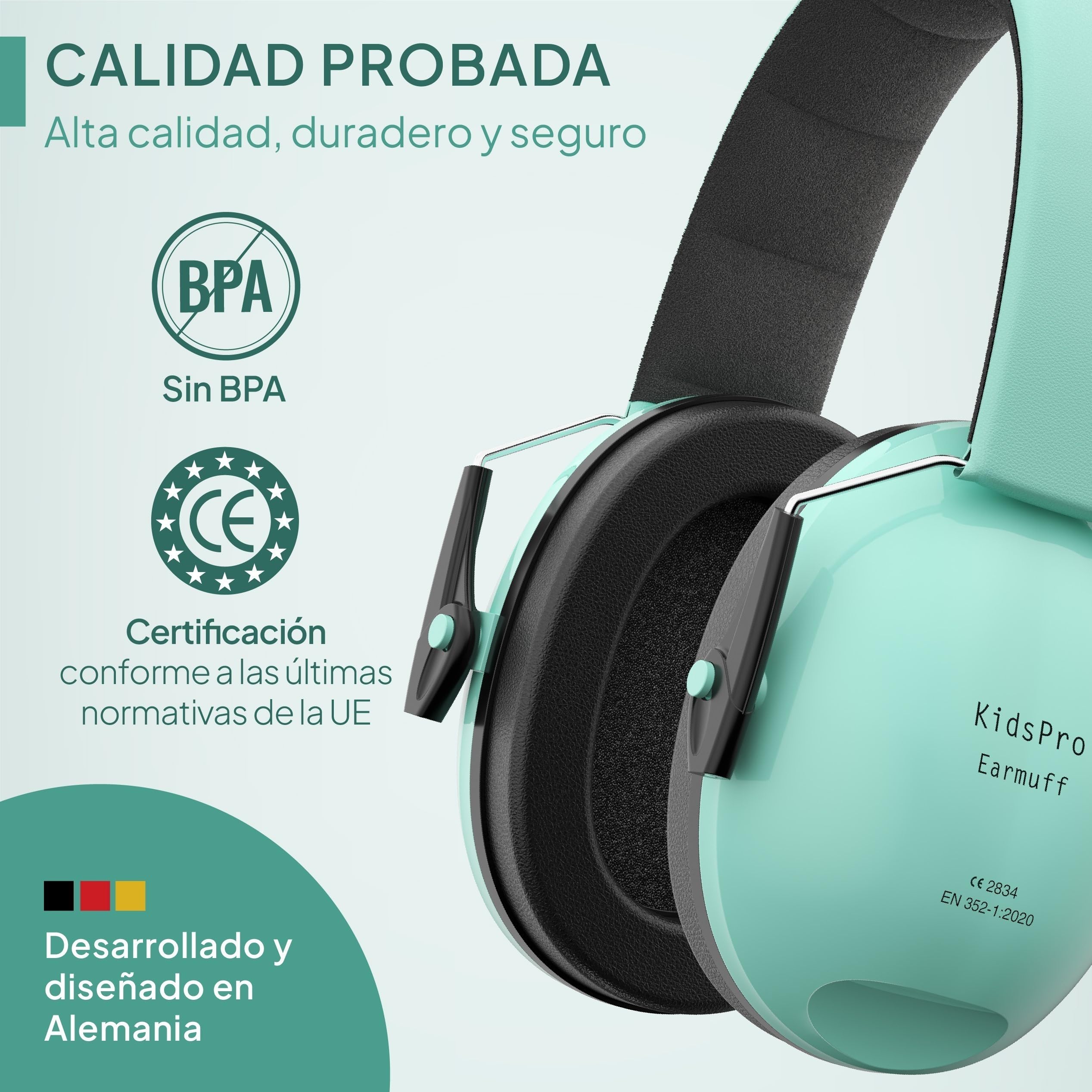 Senner ® KidsPro | Protectores auditivos para niños - Auriculares con SNR de 28 dB - Para niños hasta 12 años, ajustables - Protectores de oído - Turquesa