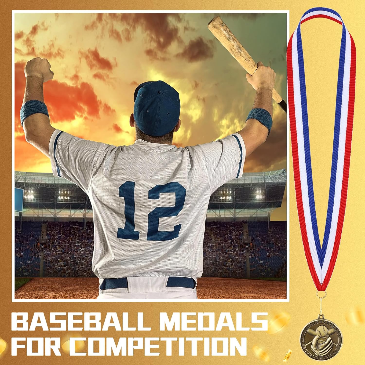 60 Pcs Sports Award Medals Bulk 2 Inch Bronze Trophies with Neck Ribbons Football Basketball Baseball Soccer Cheerlead Winner Medal for Team Gift Sport Party Games Prize Supply