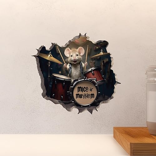 Miniatura 4 de Adhesivo de pared 3D con agujero de ratón de baterista con agujero de ratón
