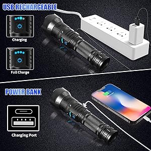 Foleto Rechargeable LED Flashlights High Lumens,Super Bright Flashlight, Powerful Tactical Handheld Flash Light, 5 Modes Zoomable Waterproof Flash Lights for Camping, Emergency