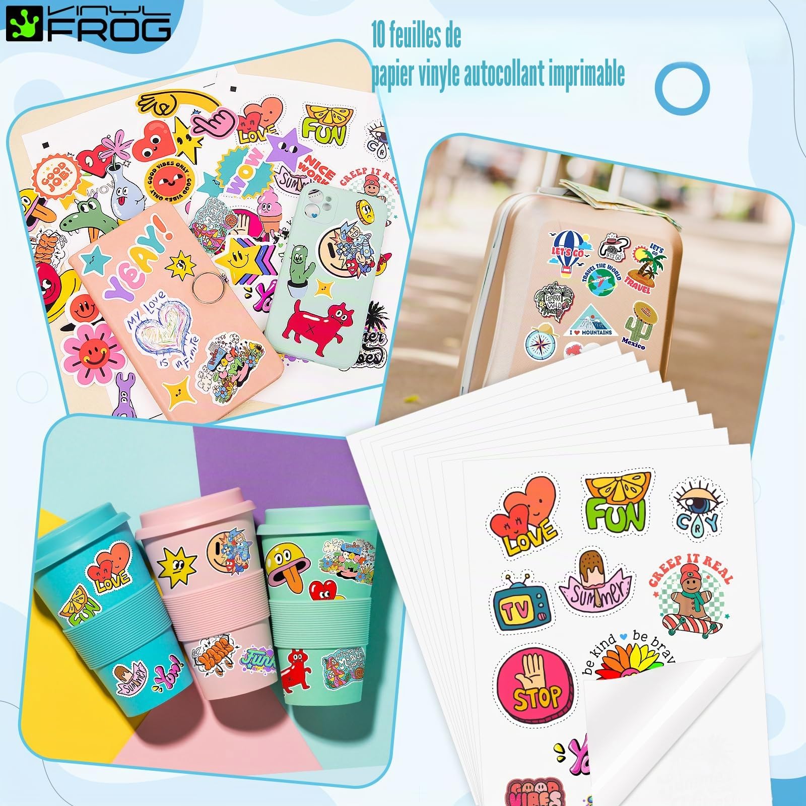 VINYL FROG Lot de 60 accessoires pour Cricut Maker et All Explore Air, outils ultimes avec vinyle adhésif permanent, papier autocollant en vinyle imprimable, tapis de coupe, outils de désherbage,