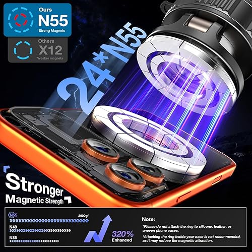 Miniatura 3 de Vooii Soporte magnético para teléfono de coche, soporte ajustable para teléfono con ventosa, color negro