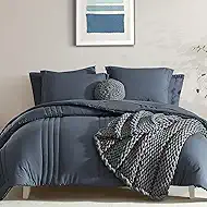 Monbix Super King Size Comforter Set - 7 Pieces Blue Gray Bed in a Bag Super King Bedding Sets with Comforters, All Seasons Comforter Bed Set with Sheets,Pillowcases & Shams