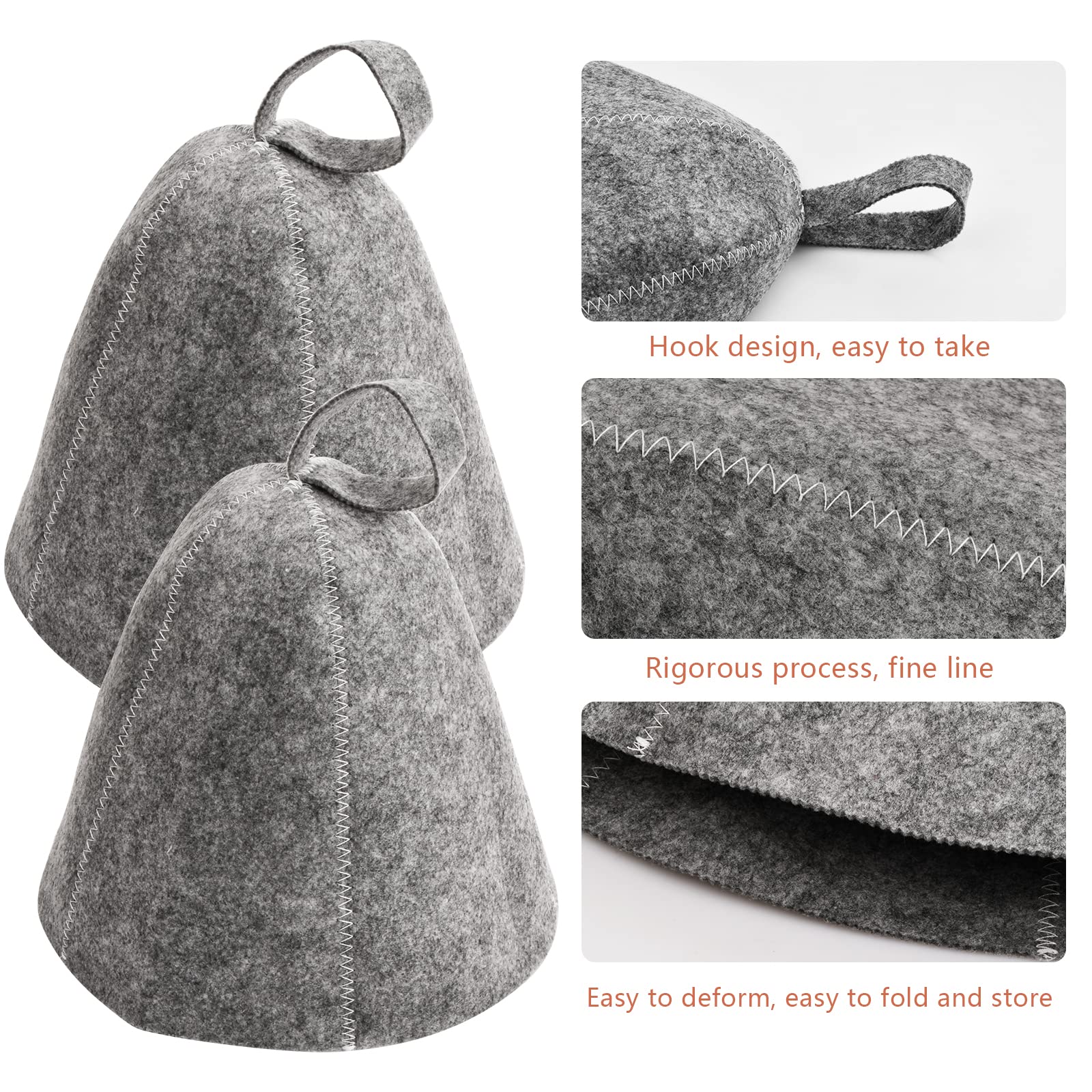 Chapeau Sauna en Feutre 2 Pièces Anti-Chaleur Bonnet de Sauna pour Homme Femme (Gris)